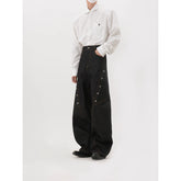 LUCE GARMENT Design Deconstruction Metal Button Black Wide Leg Jeans Women's Bending Knife Show Thin and Long Pants Trendy