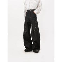 LUCE GARMENT Design Deconstruction Metal Button Black Wide Leg Jeans Women's Bending Knife Show Thin and Long Pants Trendy