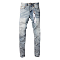 New Pop Style Purple Mens Bleach Pants Made Old Skinny Blue Denim Jeans 9053