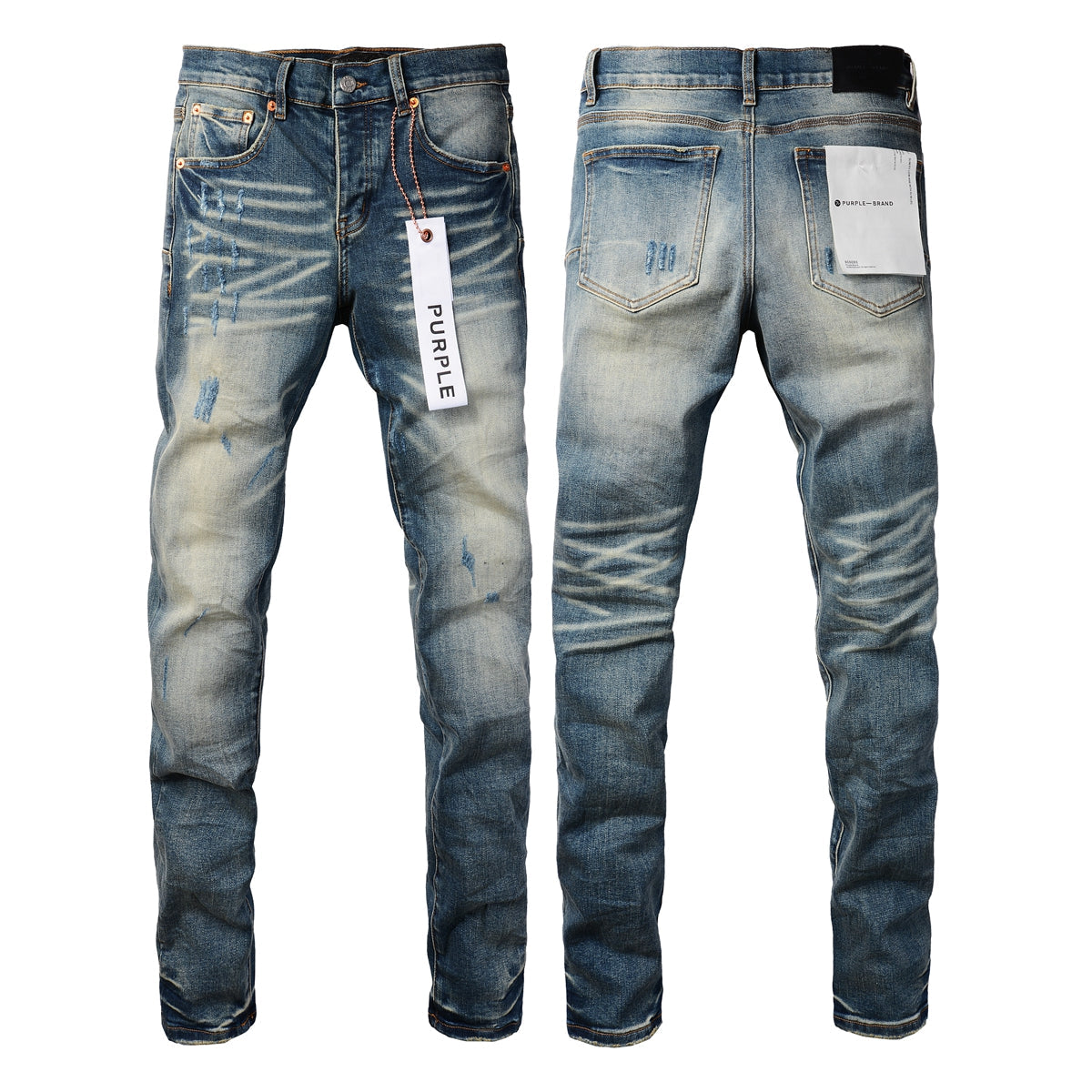 New Pop Style Purple Mens Bleach Pants Made Old Skinny Blue Denim Jeans 9055