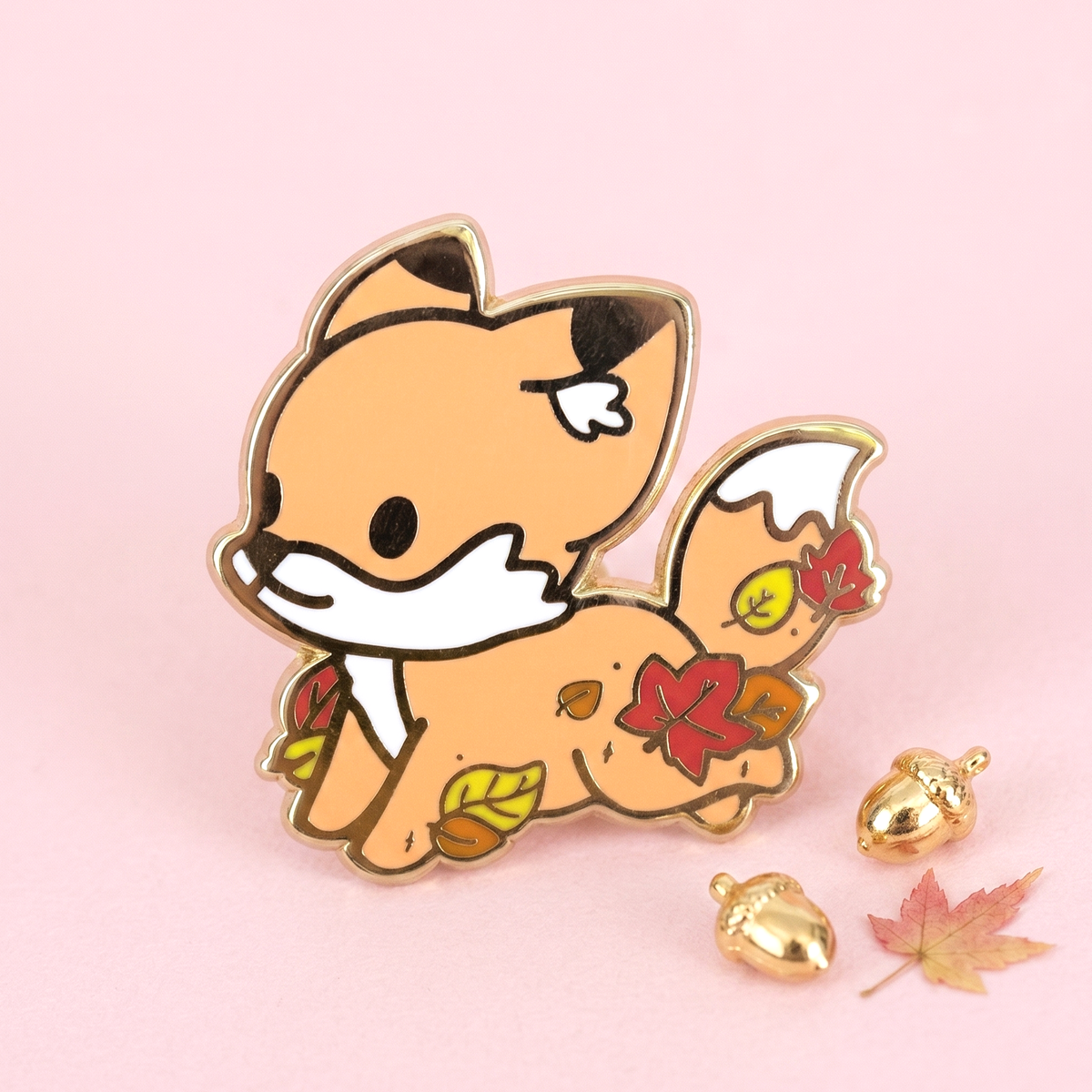 Cute Fox & Fallen Leaves Enamel Pin