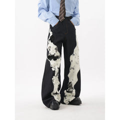 LUCE GARMENT niche deconstruction design sense splicing plush jeans men's autumn loose wide leg floor pants