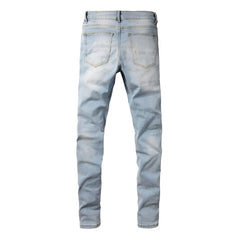 1307 Skinny Biker Jeans for Men Denim High  Quality Slim Fit Straight Leg Trousers