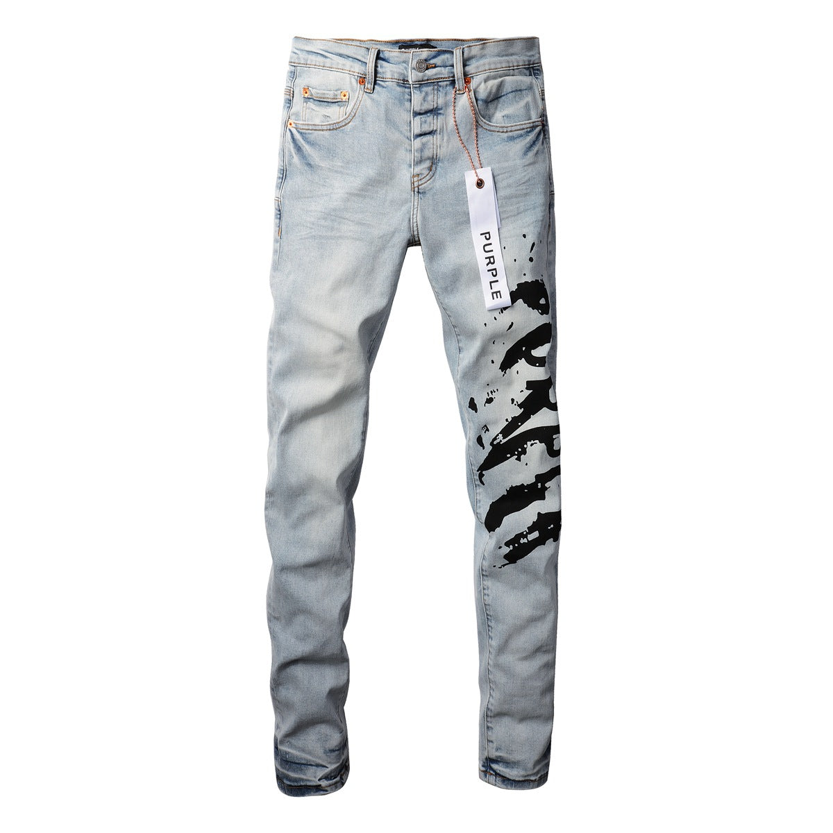 9048 Mens Purple Skinny Jeans with Ripped Detail Fashionable Denim Biker Pants with Patches and Printed Design Jeans Purple