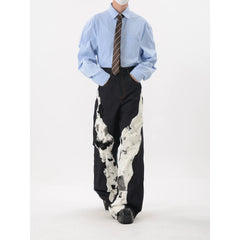 LUCE GARMENT niche deconstruction design sense splicing plush jeans men's autumn loose wide leg floor pants